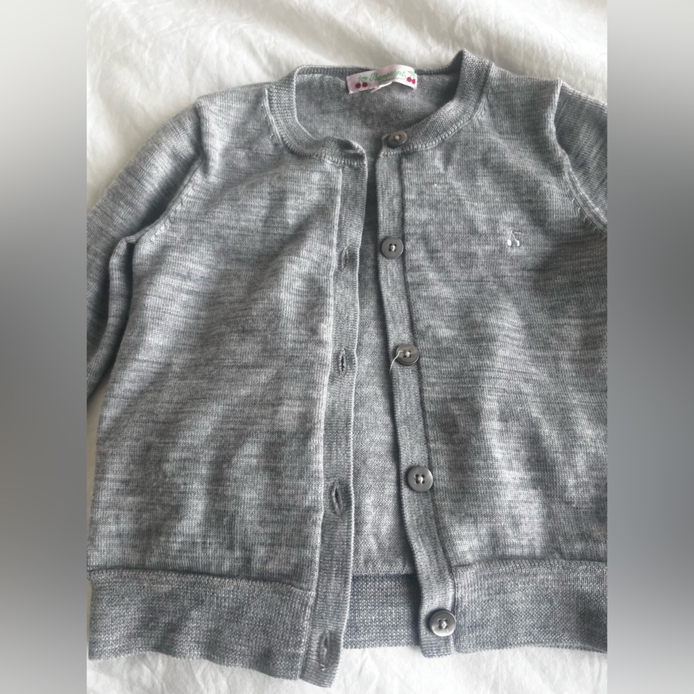 Bonpoint Girls Wool Grey Cardigan Sweater Top Size 4